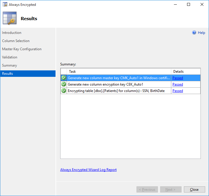 Always Encrypted Results Success